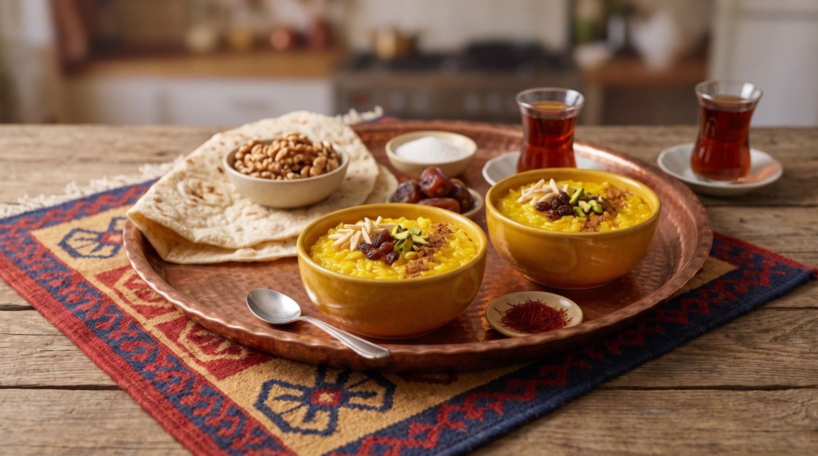 Zerde — Safran-Reispudding mit Rosinen und Mandeln