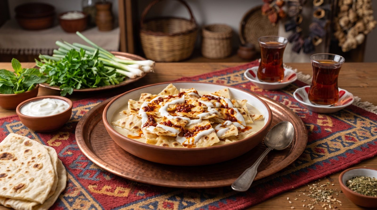 Zerefet — gebrochener Teig mit Kurût und Knoblauchjoghurt
