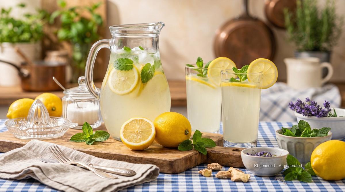 Zitronenlimonade – Rezept und Bild mit KI erstellt, redaktionell geprüft