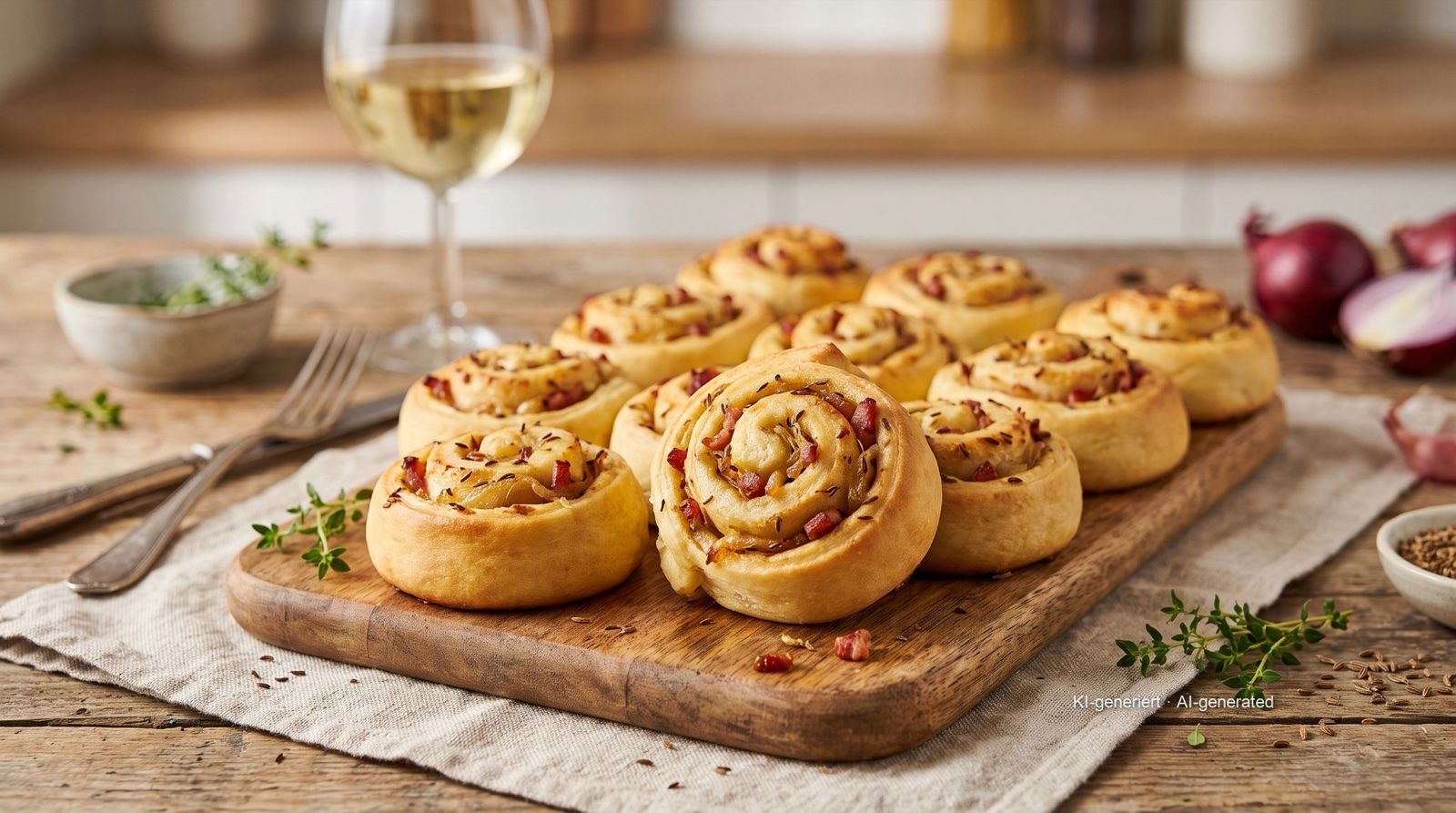Zwiebelkuchen-Schnecken aus der Heißluftfritteuse